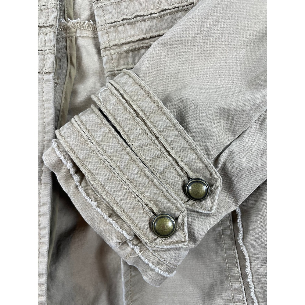 White House Black Market Womens Jacket Military Ruffle Tan Cotton Blend Size 2 - Picture 9 of 10